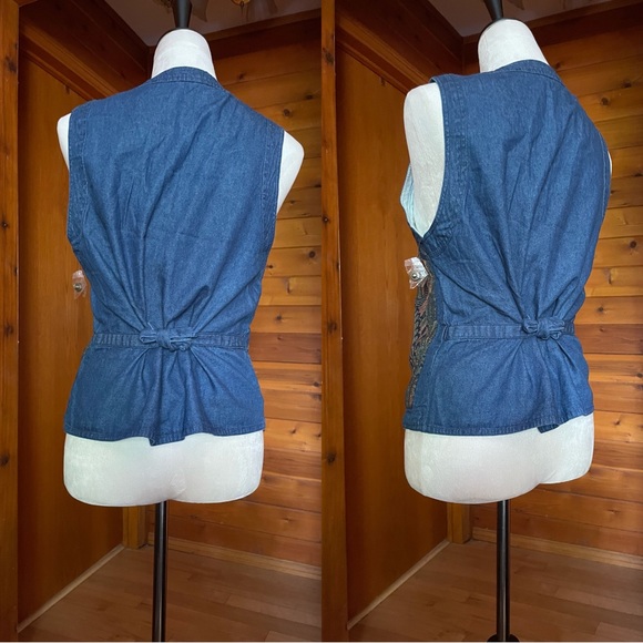 Vintage 90s Tie Back Denim Tapestry Vest Sz Small - Picture 4 of 4